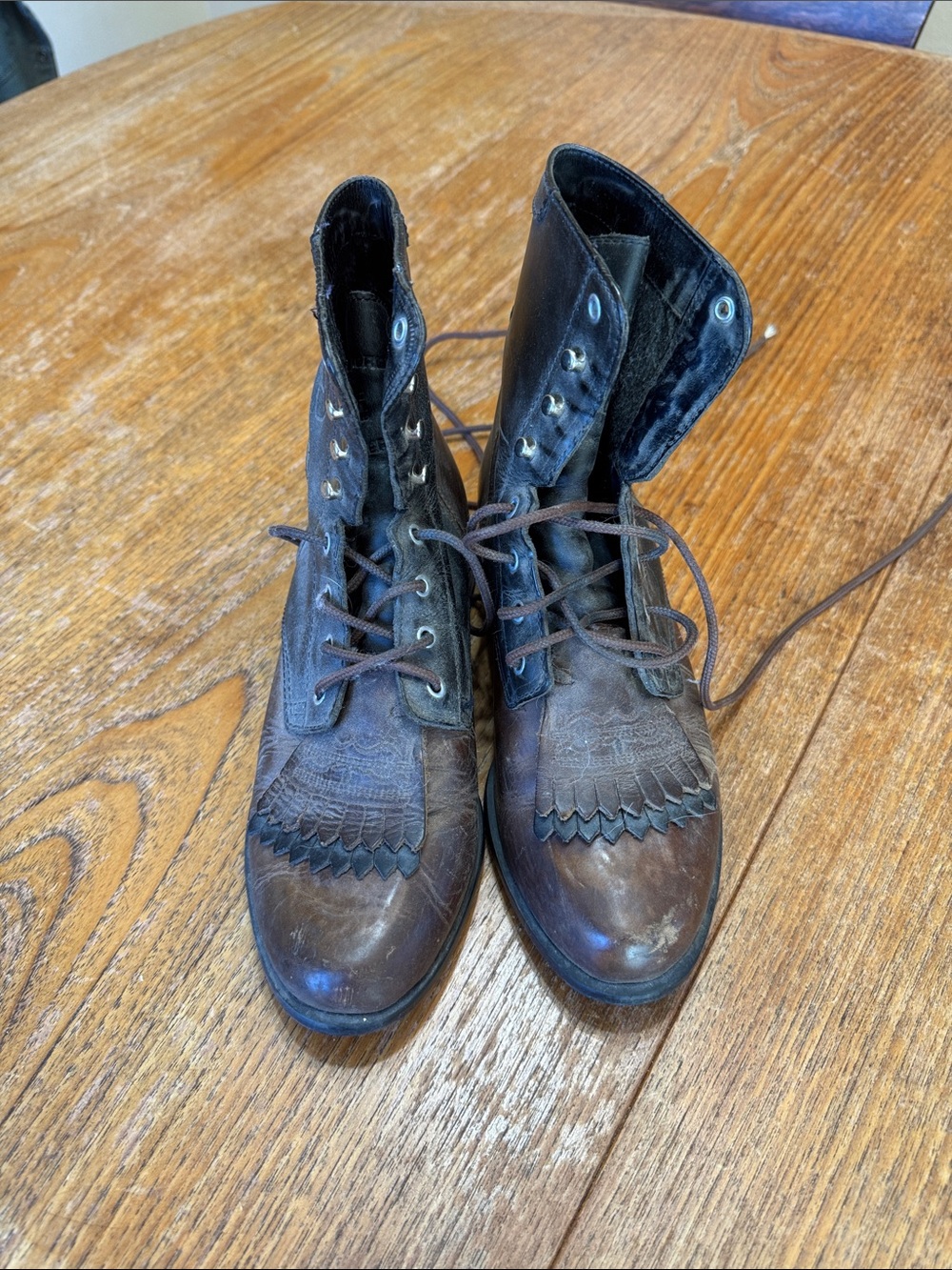 Ariat ATS Leather Kiltie Lace-Up Boots Brown Black 6M